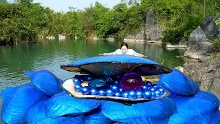😱🎁Pry open the giant blue clam, inside there are charming blue pearls, high-quality and beautiful