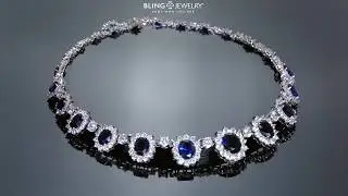 Blue Oval Simulated Sapphire CZ Statement Necklace Collar Silver