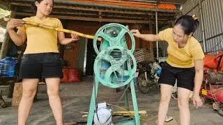 Mechanical girl repairs and maintains old sugarcane press machine to new one right at home