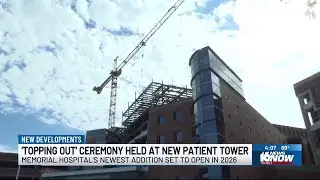 Construction crews place tallest beam on new patient tower at Memorial Hospital in South Bend