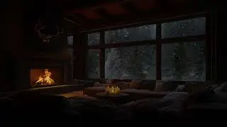 Quiet Winter Cabin at Night ❄ Soft Falling Snow and Cozy Fireplace Sounds for Relaxation