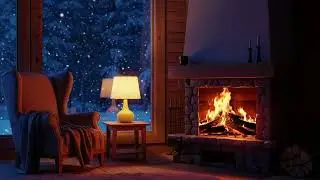 Warm Fireplace & Soft Piano: Relaxing Holiday Ambience with Snowfall
