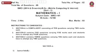 BMCI BSCMCI 1ST SEM MATHEMATICS 1ST 2014 NOV 2019 | PTU