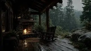 Autumn Storm Rain Beside Porch and Fireplace | Relaxing Ambience for Peace, Study and Restful Sleep