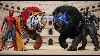 ⚔️ Ferocious SPIDER-MAN Lion 🆚 Massive VENOM Lion🌴 Ultimate Wild Jungle Animal Fight Showdown 🦁🔥