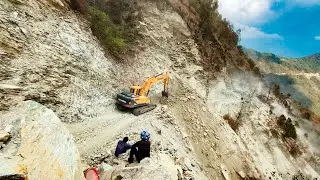 Unbelievable Footage of Road Building on a Vertical Cliff with Excavator | Excavator Planet