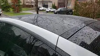 Model X Falcon Wing Doors in the rain (standing water on the roof).