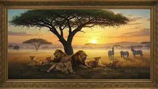 Frame TV Art 4K | Majestic Lions at Sunset | Luxury African Safari Wall Art | Golden Frame TV Art