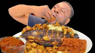 ASMR FRIED PLANTAIN WITH YAM AND SPICY RED STEW