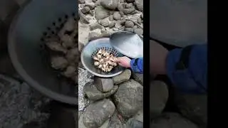 Using Metal Gold Pan & Screener To Quickly Cook Chicken Wings on Gold Claim