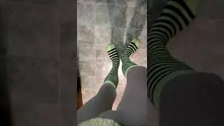 My yellow striped socks with nylons (Subscribe for more videos)