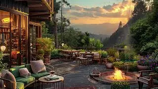 Relaxing Balcony Coffee House at Sunset Forest ☕ Calming Jazz Music for Study, Work & Focus