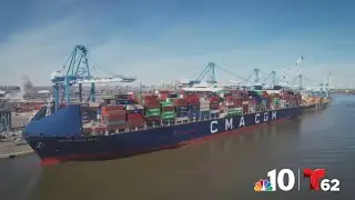 Really large cargo ship makes stop in Port of Philadelphia