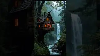 A Beautiful House in the Forest and the Charm of the Waterfall