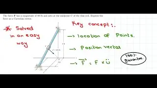 The force has a magnitude of 80 lb and acts at the midpoint C . Express force as a Cartesian vector.