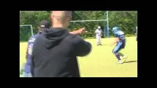 Hard Hit by Linebacker #44 American Football Berlin Thunderbirds vs. Berlin Kobras