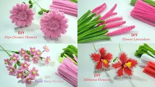 DIY Handmade! 4 idea flowers easy to make for everyone from pipe cleaner. Tutorial tips.
