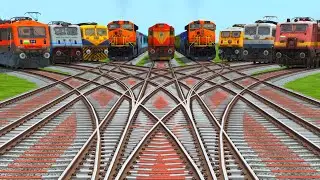 #️⃣9️⃣ Trains Crossing At Bumpy Curves Railroad Tracks | amazing train videos indian railways games