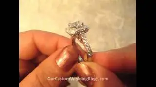 KI-117705 Princess cut diamond halo engagement ring with Diamalite diamond simulant center