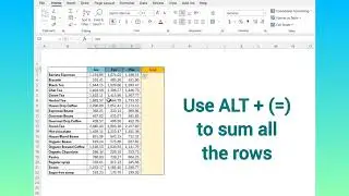 Excel - Use ALT Equals (=) to Sum Rows.  #excel #exceltips #college #keyboard