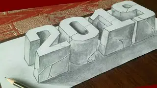 Drawing 3D Text Art / How to draw Happy New year 2019 / 3D drawing