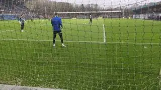 Josh Vickers warming up against Wycombe
