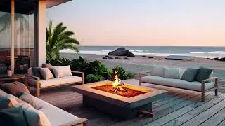 Beachside Bonfire w/Calming Ocean Waves and Smooth Jazz | Deep Sleep, Relaxation & Stress Relief