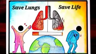 World Lung Cancer Day Poster drawing | Stop Smoking Drawing | Cancer Awareness Drawing easy Poster