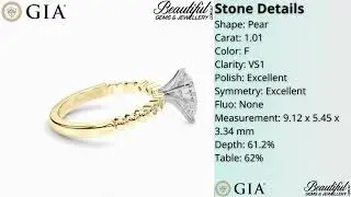 (F-VS1) Pear Diamond Ring | 1.10 CT Bezel Beaded Band Design