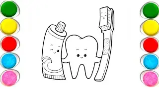 Easy Toothpaste & toothbrush drawing || #How to draw Tooth for kid's || #coloring #drawing #tooth 