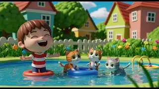 Six Little Kittens Jumping in the Pool | Fun Animal Song for Kids | Nursery Rhymes and Learning Song