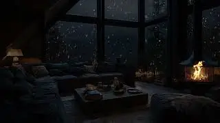 For Sleep and Relaxation – Cozy Snow Cabin with Crackling Fireplace and Falling Snow Sounds