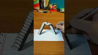 A fascinating 3D drawing of a staircase on paper with a man standing on top of it.#sketch #3ddrawing