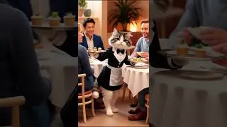 How to cat dressed waiter in a crisp black-and-white uniform 😱😱#cat#short#viral#kitten#funny#cute