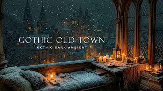 A Cozy Desk Watching the Gothic Old Town Sink into Snow and Silence | Dark Academia Sounds Piano