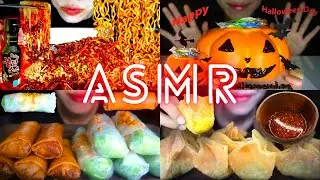 🔥ASMR EATING KOREAN NOODLES,  SPRING ROLLS, WONTONS AND CAKE | Eating Sounds | LIVE STREAM🔥