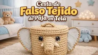 Cesta con falso tejido de paja ,de tela (elefante)