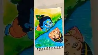When Krishna Sees Radha in Water | A Divine Drawing🪈🦚🖌️🎨💕😍 Don&rsquo;t Forget to Subscribe&hearts;️