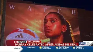 Harper Murray's image projected onto JJ Hooligans, part of NIL deal with adidas