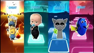 Tiles hop- Minions vs beby boss vs sprunki  vs dory
