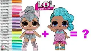LOL Surprise Dolls Coloring Book Page Mash UP Splash Queen & Kitty Queen become Splash Kitty