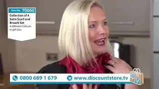 Collection of 4 Satin Scarves & 4 Brooches | Item No. 70060 | Discount Store TV
