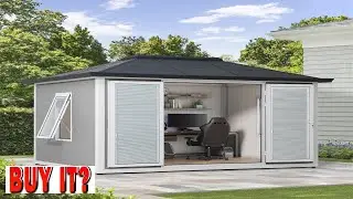 Sunjoy Office Shed for Outdoor Tiny House 10'x12.6' She Shed Backyard Office - B0CB83M3BV