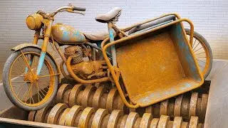 Giant Shredder Destroys Rusty Motorcycle & Tricycle Cart! Extreme Metal Shredding 