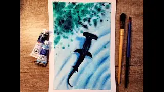 Easy Watercolor Shark Step by Step Tutorial for Beginners|Watercolor painting of underwater seascape