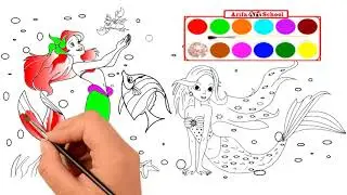 How to Draw and Color Mermaid Ariel Cute and Easy | Kids Learn Colors by Arifa Art School