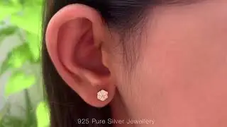925 Silver American Diamond Stud Earrings in Flower Design at Ornate Jewels