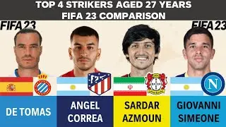Top 4 Strikers aged 27 - De Tomas vs Angel Correa vs Azmoun vs Giovanni Simeone (FIFA23 Comparison)