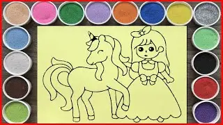 Princess and unicorn sand painting - Drawing & painting videos - Art for beginners (ChimXinhchannel)