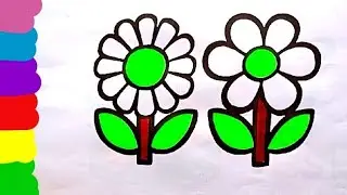 Two Flower painting | Yellow and Red Flower painting for kids |